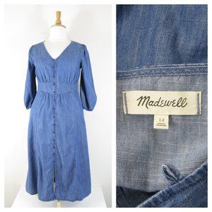 Madewell Blue Denim Pieced-Waist Midi Dress In Mariden Wash 12